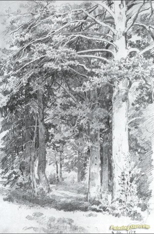 Piny Forest Artwork by Ivan Ivanovich Shishkin