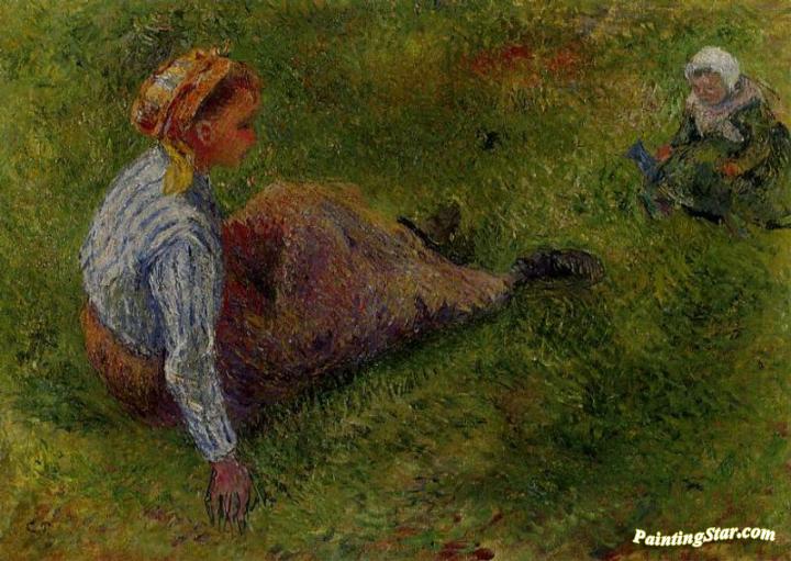 Peasant Sitting with Infant Artwork by Camille Pissarro