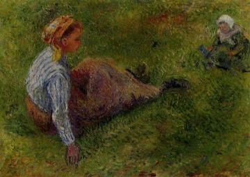 Peasant Sitting with Infant Artwork by Camille Pissarro