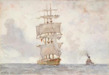 Barque and Tug Artwork by Henry Scott Tuke