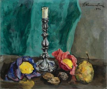 Still Life with Candlestick and Pear Artwork by Pyotr Konchalovsky