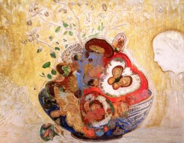 Flowers, Vase and Profile Artwork by Odilon Redon