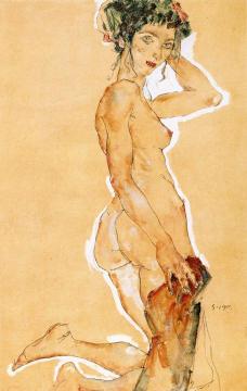 Kneeling Nude Artwork by Egon Schiele
