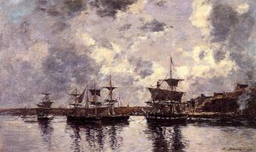 Camaret, Three Masters Anchored in the Harbor Artwork by Eugène-Louis Boudin
