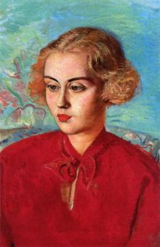Woman in Red Artwork by Boris Grigoriev