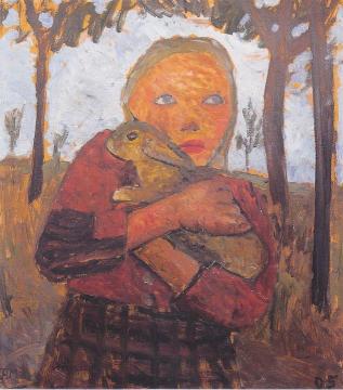 Girl with Rabbit Artwork by Paula Modersohn-Becker