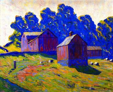 Red Barns Artwork by Allen Tucker