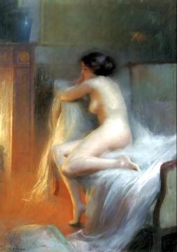 A Nude Reclining By The Fire Artwork by Delphin Enjolras