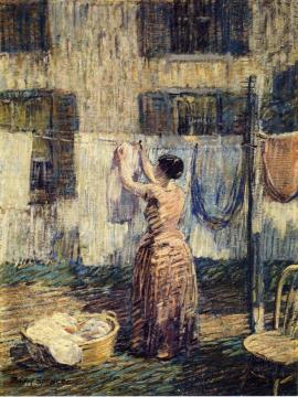 Woman Hanging Out Clothes Artwork by Robert Spencer