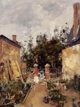 Madame S with Her Children in Their Garden at Trouville Artwork by Eugène-Louis Boudin