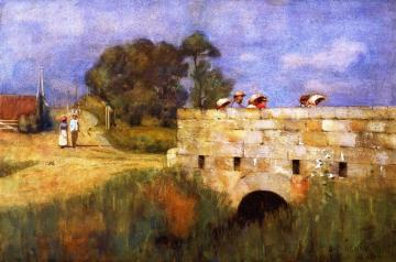 Fieldworkers Crossing A Bridge Artwork by George Henry