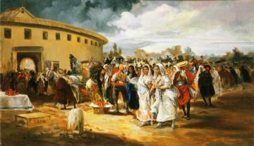 Entering The Bull Ring In Sunshine Artwork by Eugenio Lucas Villamil