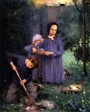 Children Burying A Bird Artwork by Julian Alden Weir