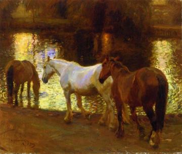 The Ford at Dusk Artwork by Sir Alfred James Munnings