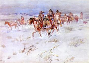 Crees Coming in to Trade Artwork by Charles Marion Russell