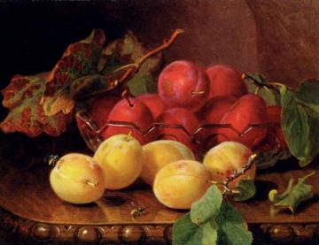 Plums On A Table In A Glass Bowl Artwork by Eloise Harriet Stannard