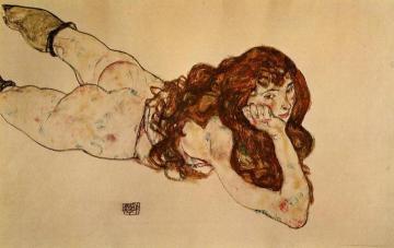 Female Nude Lying on Her Stomach Artwork by Egon Schiele