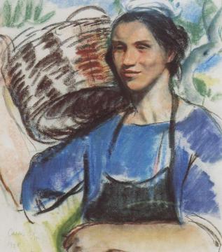 Cassis. A peasant woman with basket Artwork by Zinaida Serebriakova