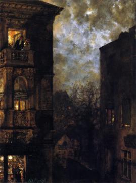 Corner Of A House In The Moonlight Artwork by Adolph von Menzel