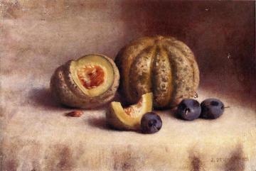 Still Life with Plums and Melons Artwork by Joseph Decker