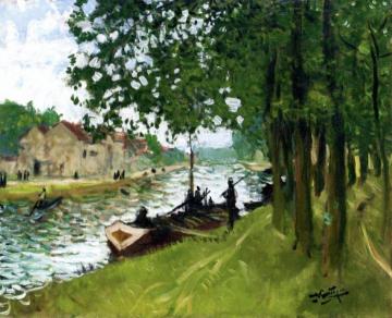 Barges at Saint-Mammes Artwork by Pierre Eugène Montézin