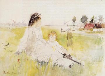 Girl and Child on the Grass Artwork by Berthe Morisot