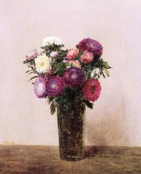 Vase of Flowers: Queens Daisies Artwork by Henri Fantin-Latour