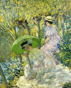 Two Young Women in a Garden Artwork by Frederick Carl Frieseke