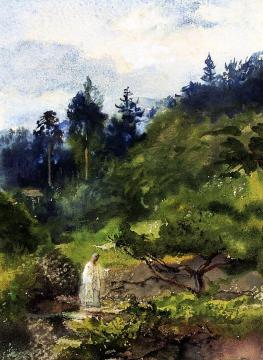Looking over the Garden Wall and Steps toward the Temple Eclosure of Iyeyasu Artwork by John La Farge