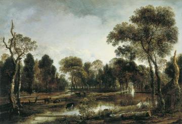 Wooded River Landscape Artwork by Aert van der Neer