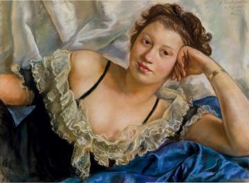 Portrait of Berthe Popoff in a black gown Artwork by Zinaida Serebriakova