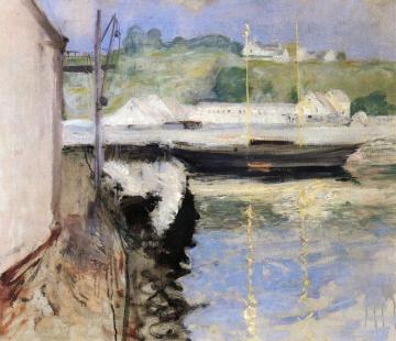 Fish Sheds And Schooner, Gloucester Artwork by John Twachtman