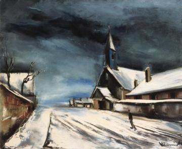 Road In The Snow With Church Artwork by Maurice De Vlaminck