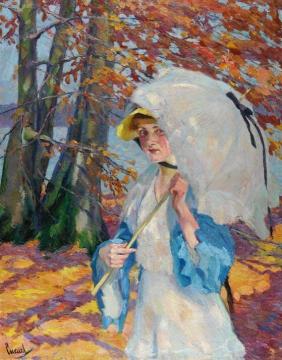 Lady With A Parasol Artwork by Edward Cucuel