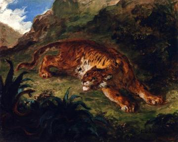 Tiger Startled By A Snake Artwork by Eugène Delacroix