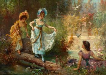 Crossing The Stream Artwork by Hans Zatzka