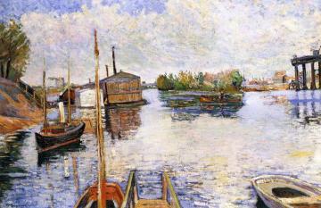 Paris, Ponton des Bains Bailet Artwork by Paul Signac