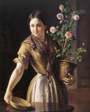 Girl With Roses Artwork by Vasily Tropinin