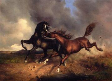 Horses During A Thunderstorm Artwork by Rudolf Koller