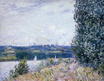 Banks of the Seine, Wind Blowing Artwork by Alfred Sisley
