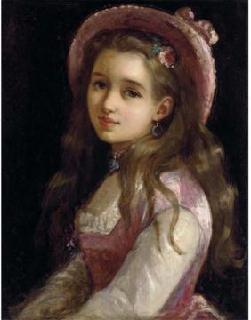 Portrait Of A Young Girl In Pink Dress And Hat Artwork by Sophie Anderson