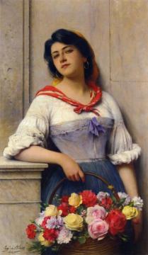 The Flower Girl Artwork by Eugen Von Blaas