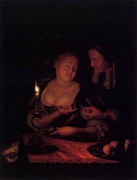 Gentleman Offering a Lady a Ring in a Candlelit Bedroom Artwork by Godfried Schalcken