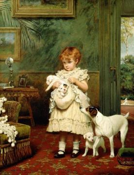 Girl with Dogs Artwork by Charles Burton Barber