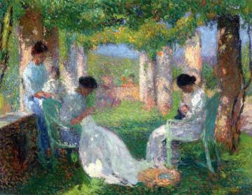 Sewing under the Large Pergola on the South Side of the Arbor Park at Marquayrol Artwork by Henri Martin