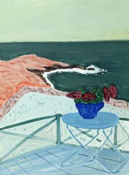 Red Flowers On A Terrace By The Sea Artwork by Milton Avery