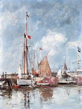 Yachts in the Deauville Harbor Artwork by Eugène-Louis Boudin