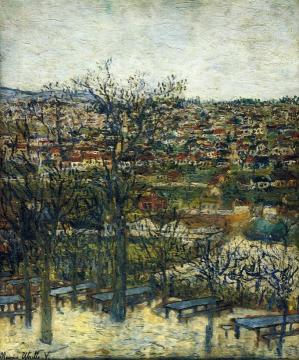 Benches at Montmagny (Val-d'Oise) Artwork by Maurice Utrillo