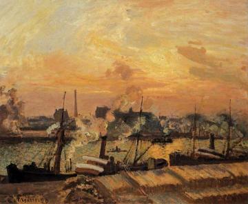 Boats, Sunset, Rouen Artwork by Camille Pissarro