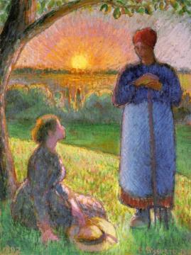 Peasant Women Conversing Artwork by Camille Pissarro